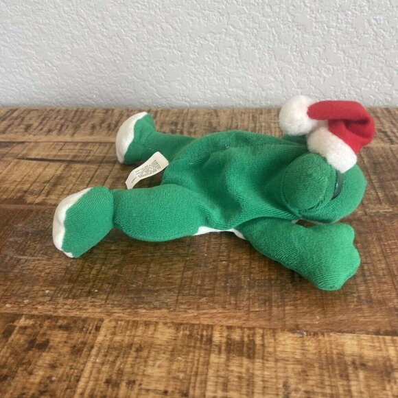 Frog Santa Hat Christmas Holiday Plush Stuffed Animal Big Eyes Green Panda Toy - Picture 4 of 7